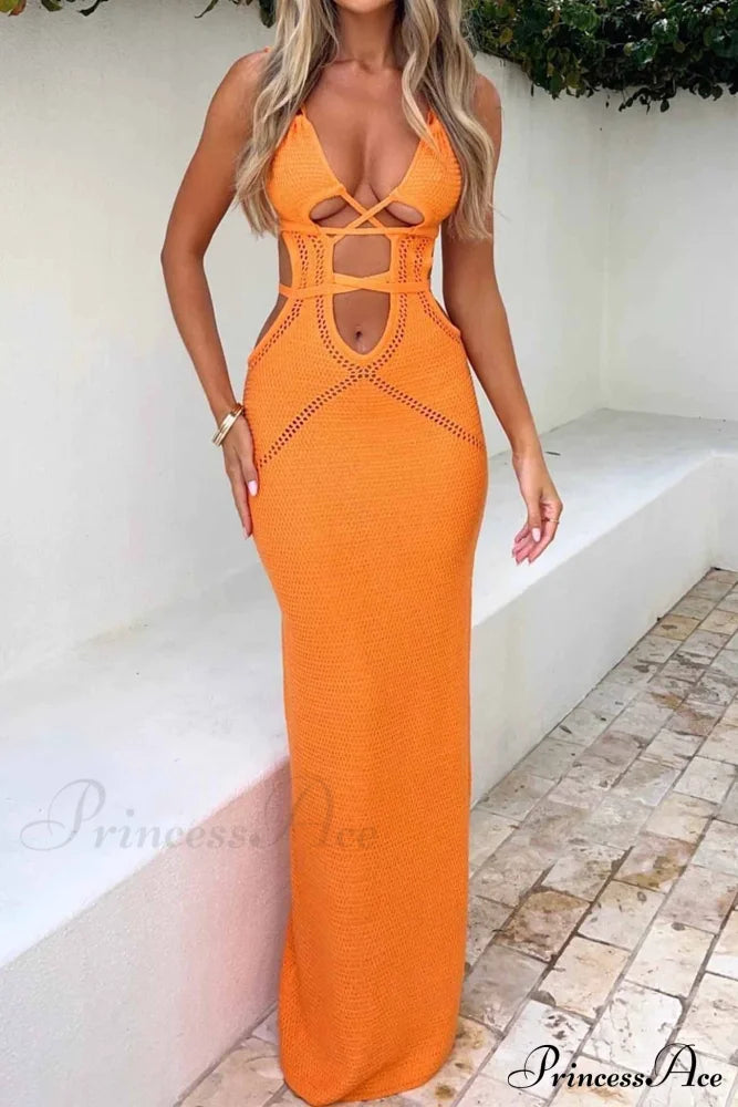 Lace Up Hollow Out Knitted Dress