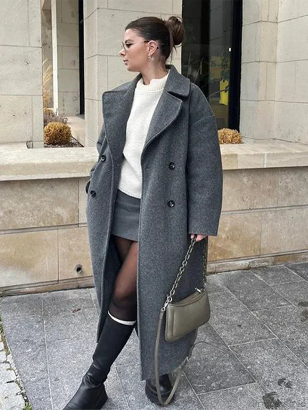 Lace-Up Mao Collar Big Lapel Overcoat