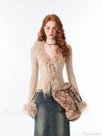 Lace Up Plush V-neck Cardigan