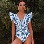 Lace up V Neck Ruffle Two Piece Set