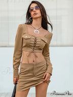 Lace-Up with and Set Cropped Top Skirt Detail