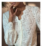 Lace V-Neck Floral Vintage Elegant Long Sleeve Boho Blouse