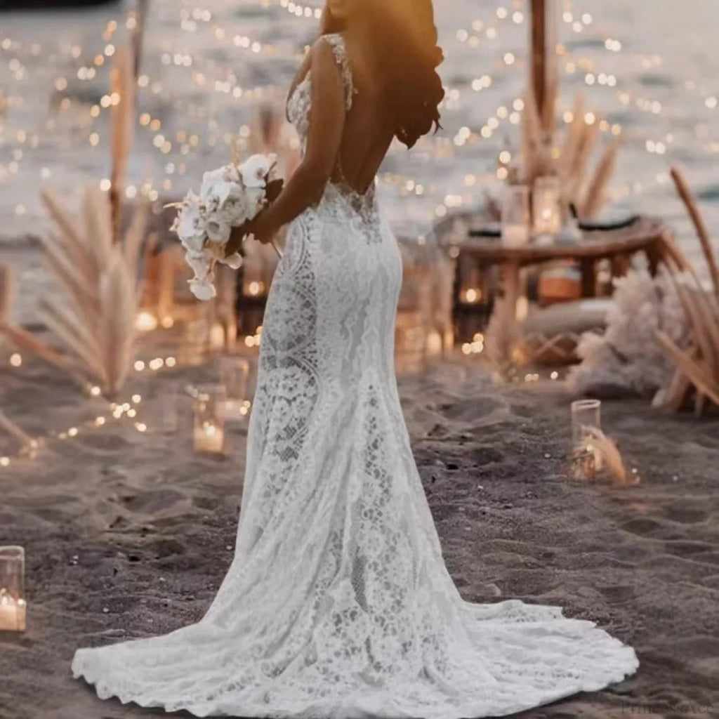Lace V-Neck Mermaid Wedding Dress
