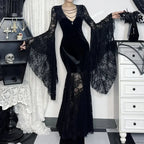 Lacy Mesh V-Neck Long Dress