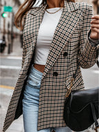 Ladies Notched Collar Plaid Blazer