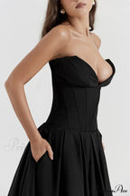 Lady Black Stylish Strapless Midi Dress