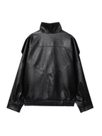 Faux Leather Bomber Jacket For Women Snap Button Office Coat Demi Season Style