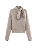 Bowknot High Neck Knit Pullover Long Sleeve