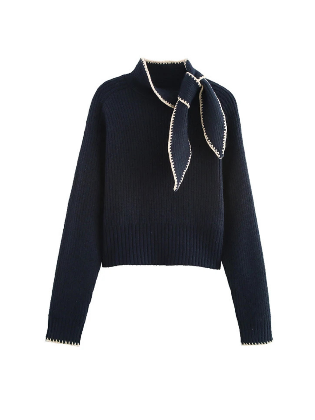 Bowknot High Neck Knit Pullover Long Sleeve