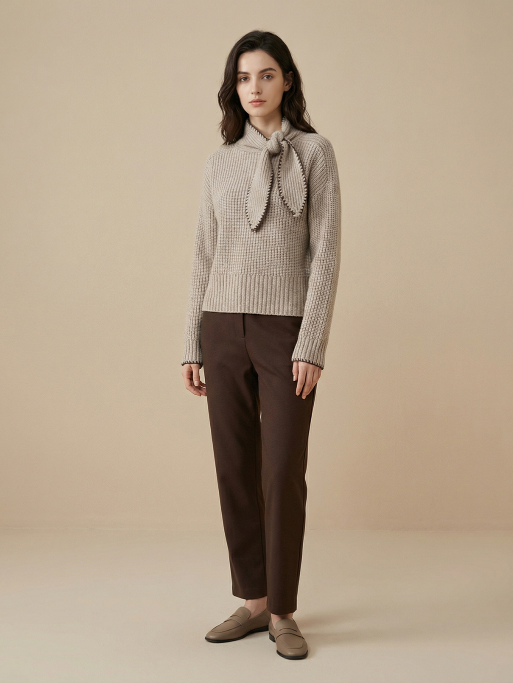 Bowknot High Neck Knit Pullover Long Sleeve