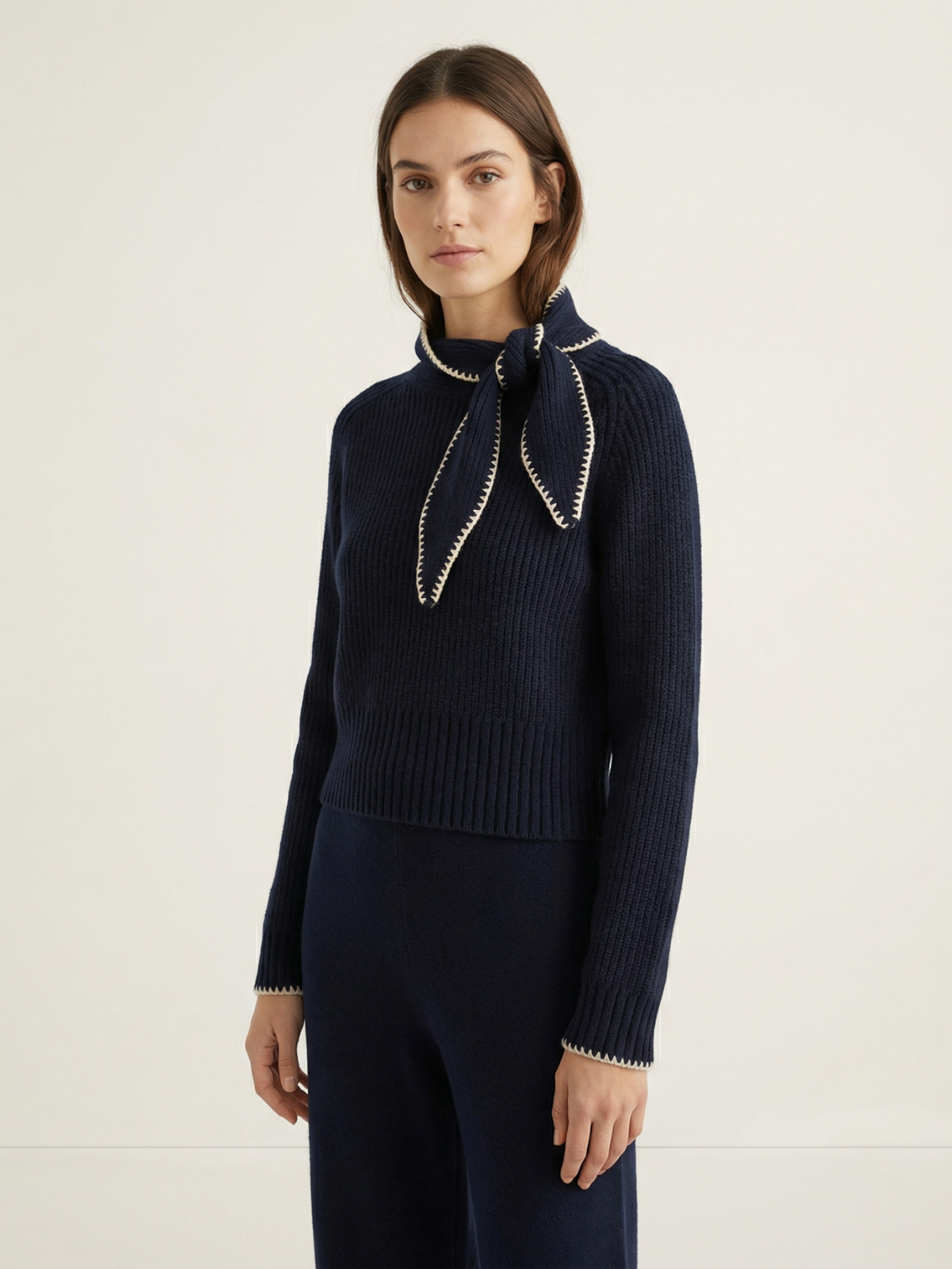 Bowknot High Neck Knit Pullover Long Sleeve
