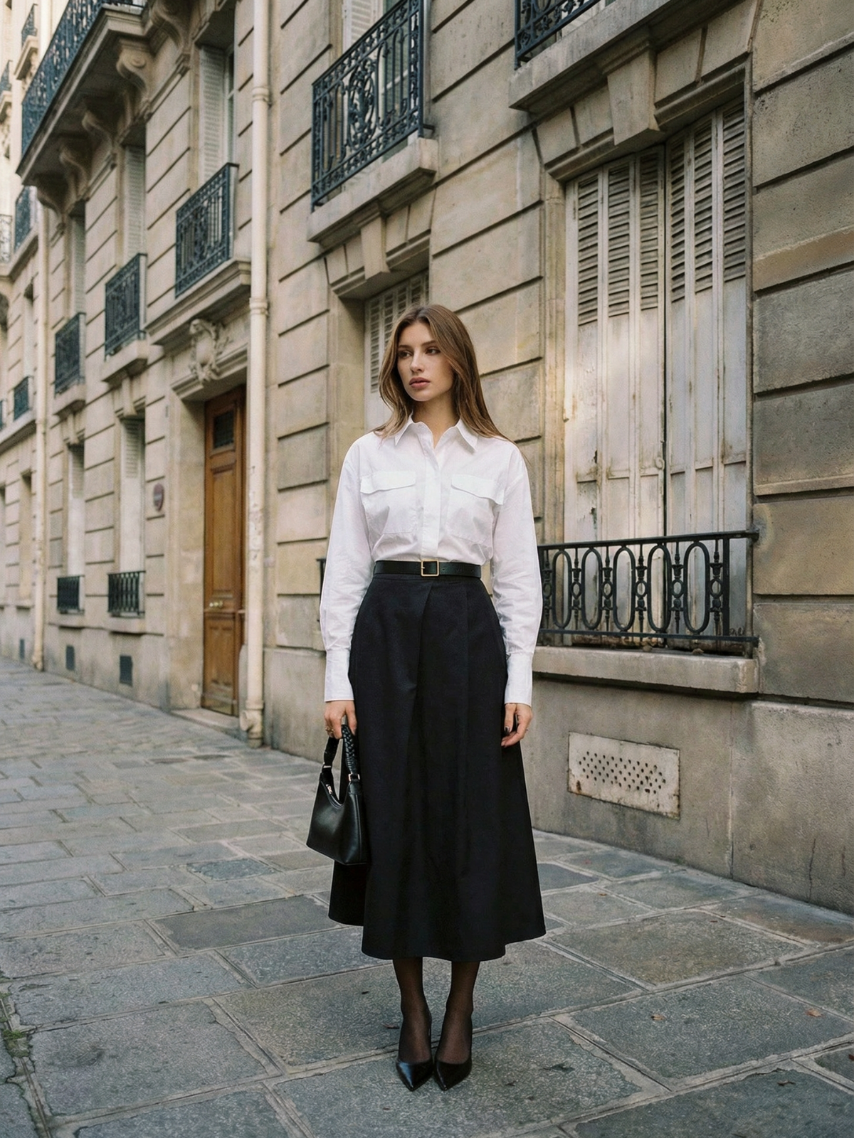 Black Button Front Pocket Maxi Skirt For Office Wear Elegant Women Fall Business Attire