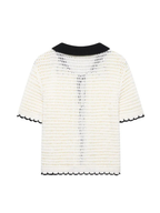 Beige Bow Lace Up Knit Sweater With Lapel Neck