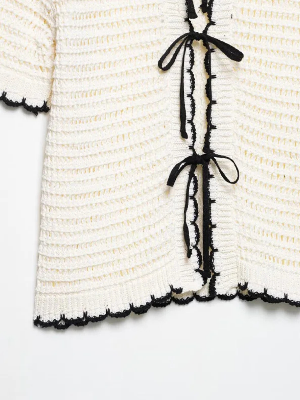Beige Bow Lace Up Knit Sweater With Lapel Neck
