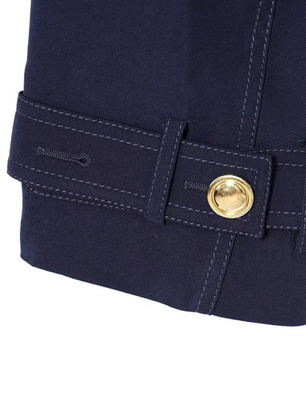 Navy Cropped Double Breasted Trench Jacket With Vintage Lapel Collar Long Sleeves