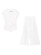 Chic Belted Sleeveless VNeck Suit