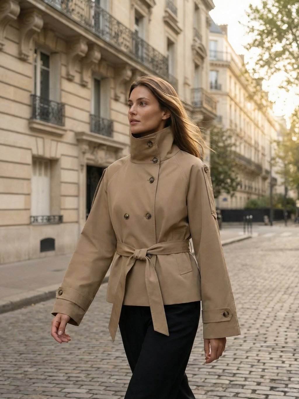 Laceup Doublebreasted Trench Coat Khaki