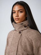 Houndstooth Quilted High Collar Jacket Oversized Coat For Cold Weather