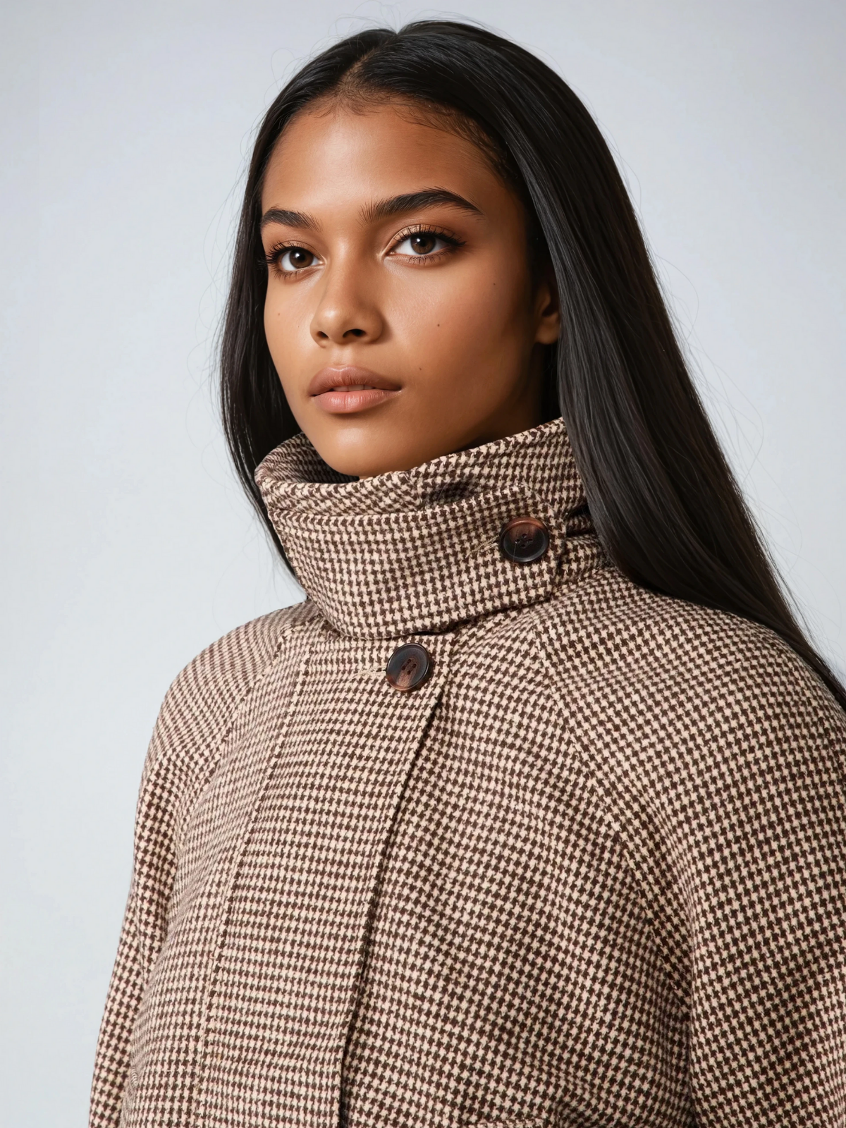 Houndstooth Quilted High Collar Jacket Oversized Coat For Cold Weather