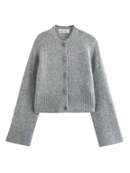 Autumn Knit Cardigan With O Neck Long Sleeve Single Breasted Solid Womens Sweater