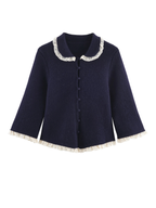 Retro Lace Collar Knit Cardigan Coat For Women With Long Sleeves