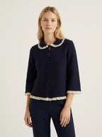 Retro Lace Collar Knit Cardigan Coat For Women With Long Sleeves