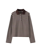 Striped Knit Lapel Collar Sweater