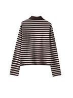 Striped Knit Lapel Collar Sweater