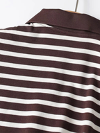 Striped Knit Lapel Collar Sweater