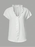 Navy Batwing Frill Blouse