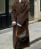 Lamb Wool Patchwork Leather Belted Overcoat