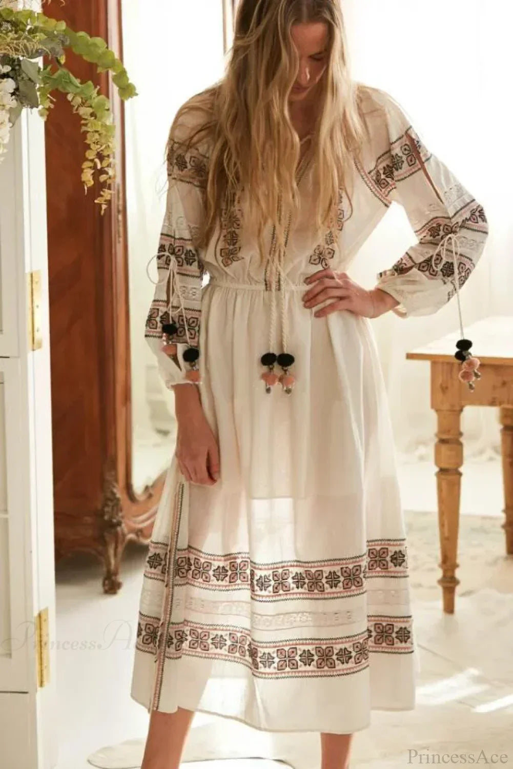 Lantern Long Sleeve Lace Maxi Boho Dress