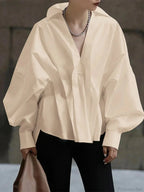 Lantern Long Sleeve Pleated Turn-down Collar Blouse