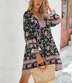 Lantern Sleeve Floral Boho Dress