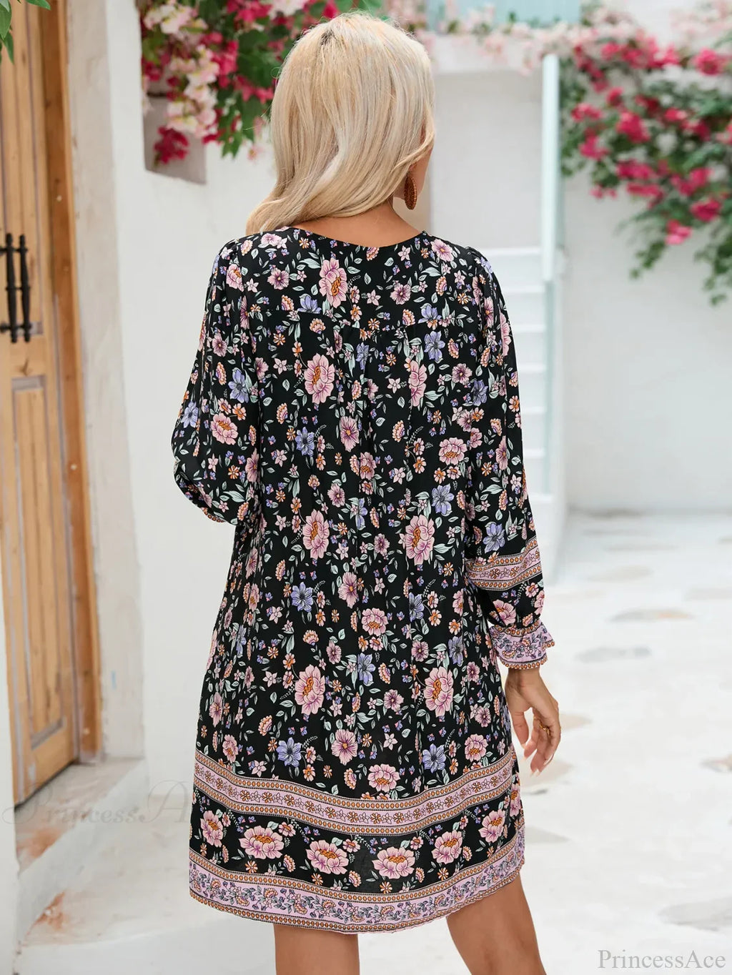 Lantern Sleeve Floral Boho Dress