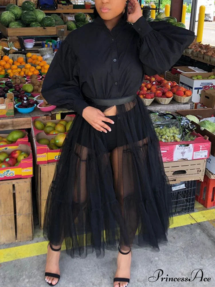 Lantern Sleeve Graceful Split Maxi Dress