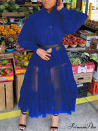 Lantern Sleeve Graceful Split Maxi Dress