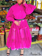 Lantern Sleeve Graceful Split Maxi Dress
