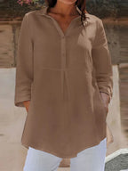Lapel Neck 3/4 Sleeve Casual Loose Button Blouse