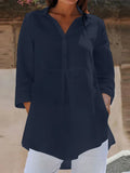 Lapel Neck 3/4 Sleeve Casual Loose Button Blouse
