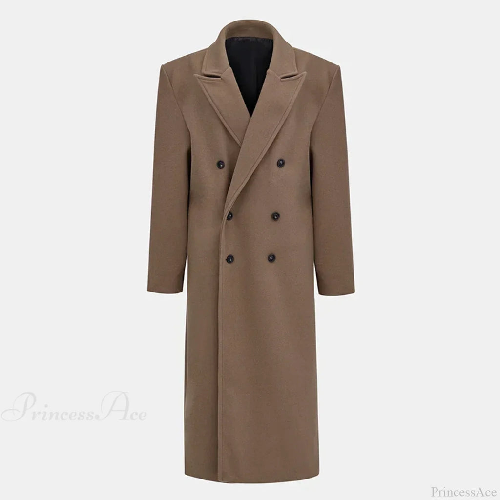 Lapel Woolen Double-Breasted Shoulder Pad Overcoat