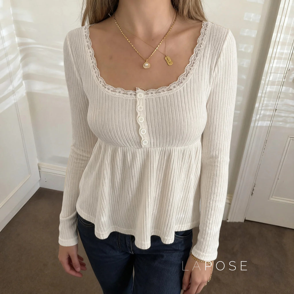 Aaleiya Lace Square Neck Top