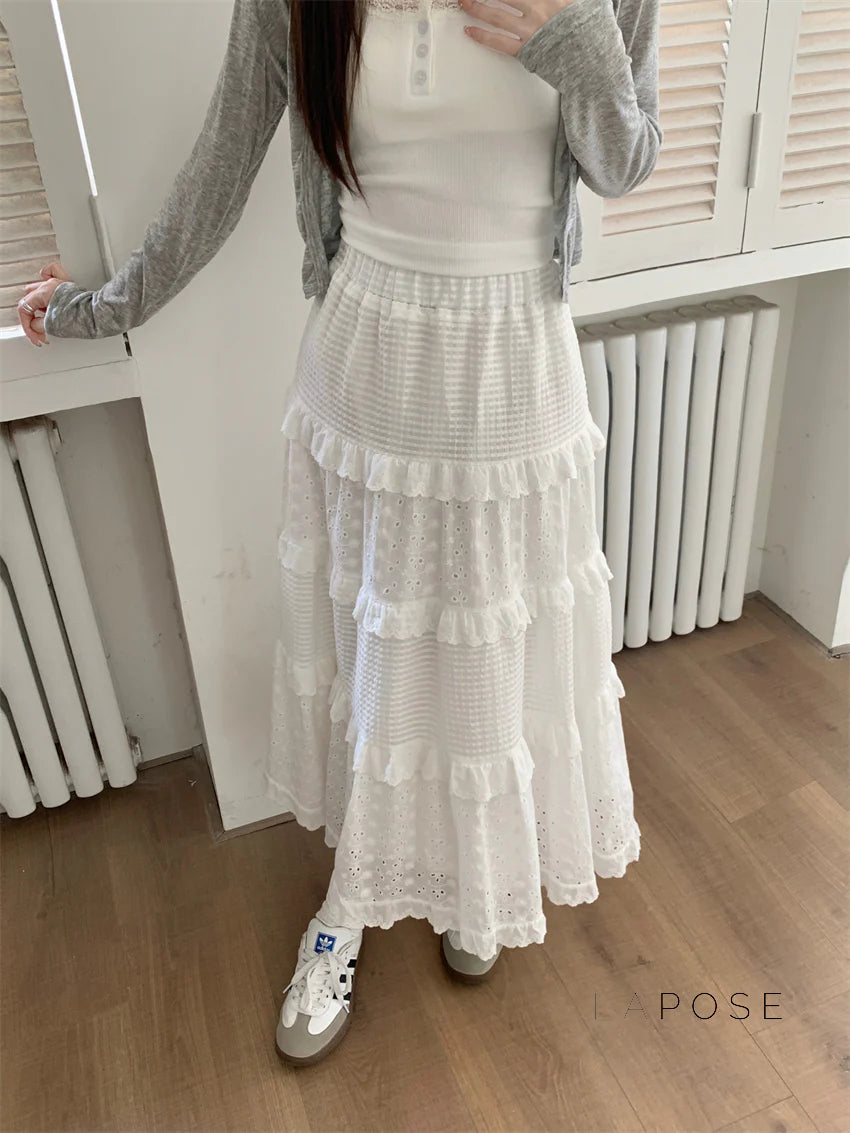 Aaralyn Tiered Lace Midi Skirt