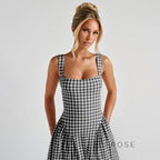 Adalae Plaid Backless Midi Dress
