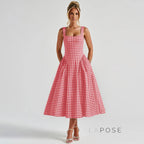 Adalae Plaid Backless Midi Dress