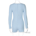 Adalida Sky Blue Lace Romper