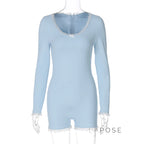 Adalida Sky Blue Lace Romper