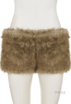 Adeline Khaki Faux Fur Shorts