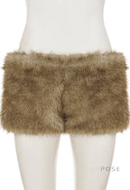 Adeline Khaki Faux Fur Shorts