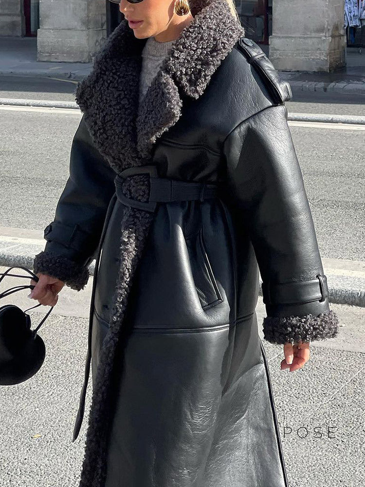 Aditri Faux Leather Tie Jacket